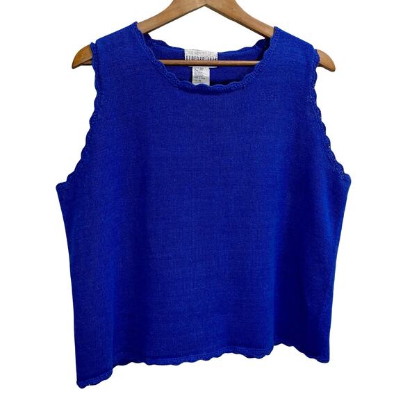 Vintage 90s Bedford Fair Cottage Blue Knit Sweater Boxy Tank Top Sz XL - Picture 1 of 7
